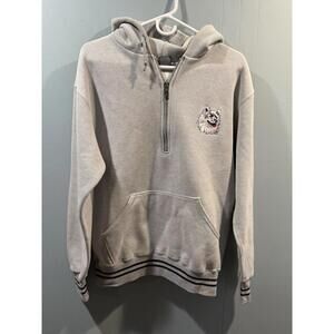 Mens Russell Athletic 1/4 Zip Hoodie Size Medium Gray With A Embroidered Wolf